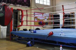 A picture of the boxing ring in the Eastgate Boxing Club that AJN supplied steel for