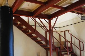 A picture of the steel stairs in the Eastgate Boxing Club that AJN supplied steel for