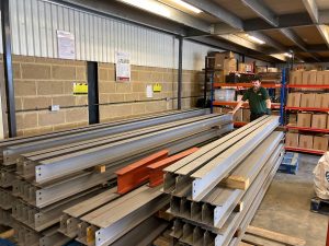 The steel donated for the Harlow Food Bank sitting inside the building ready to be used