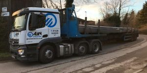 The AJN lorry delivering steel for the LIDL in Swansea