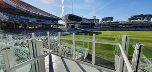 A view from a balcony across Lords Cricket Ground in London