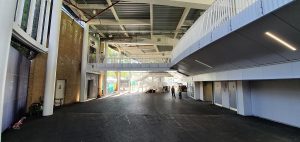 A view from the ground looking up at the walkway beneath the stadium that AJN supplied steel for the construction of