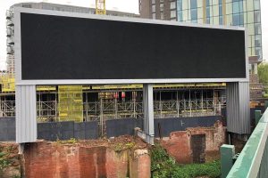 The Manchester media wall with the screen installed, showing the size of the project