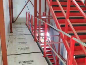 A view of the stairs in the warehouse for United Storage in Biggleswade that the steel for was supplied by AJN Steelstock