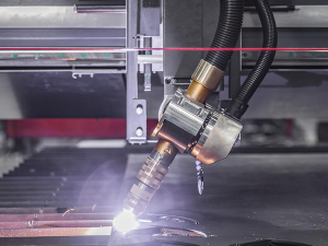 A High Def Laser on the Voortman V310 machine being used to cut a shape out of steel