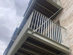 Grand Union Apartments supplied by AJN Steelstock, looking at a balcony from underneath