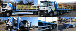 A montage of AJN branded lorries and trailers all brand new and waiting to get on the road and deliver to steel stockholders