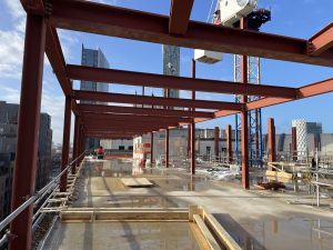 The steel framework for a large office block in Manchester. 365 Tonnes of AJN Steelstock steel was used in the construction with over 1,200 steel sections