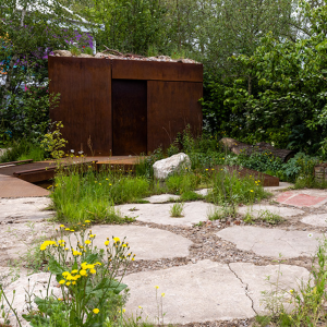 The 2023 Chelsea flower show Silver medal winning centre for mental health "the Balance Garden" built with 3 tonnes of AJN Steelstock Steel.