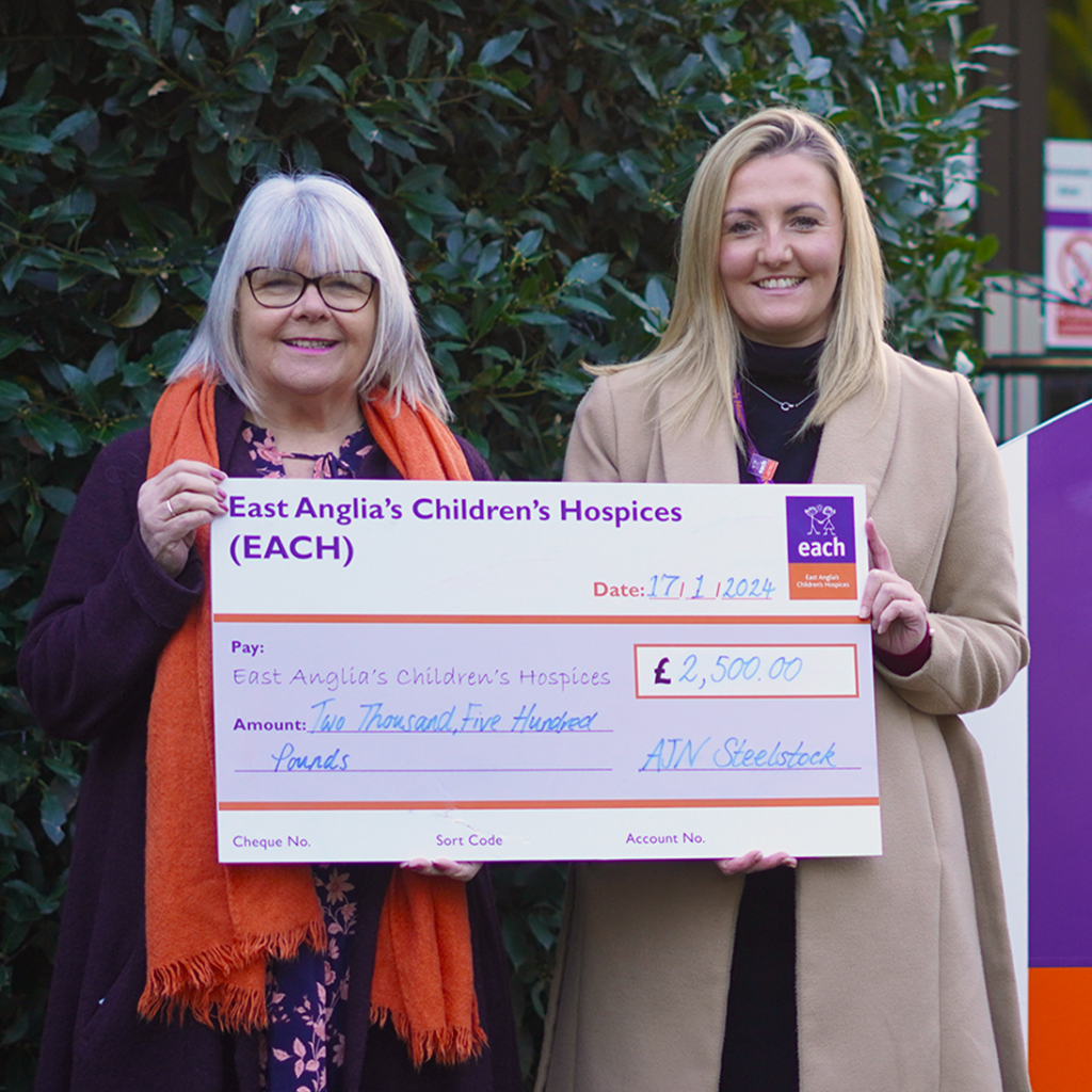 The East Anglia's Children's Hospices (EACH), has received a £2,500 donation from AJN Steelstock. The donation will be used to provide emergency, palliative and end of life care for children and young people living with life-threatening conditions.